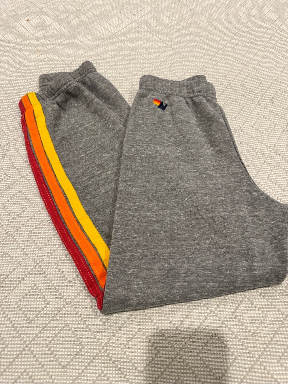 Aviator Nation Gray Joggers with Red, Orange & Yellow Side Stripes